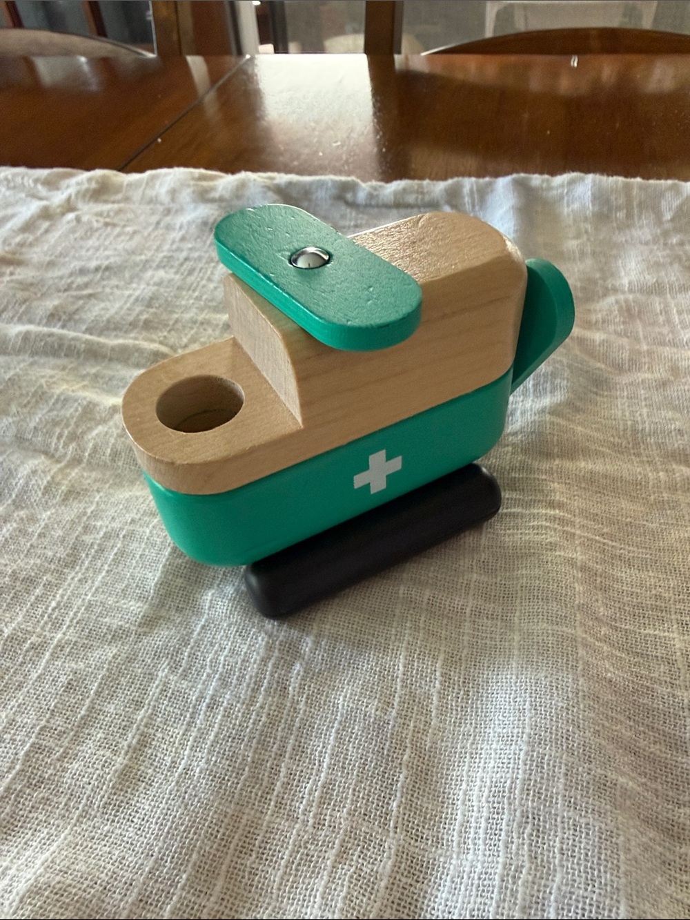 Le Toy Van Childs toy (wooden) mint-green and natural wood rescue helicopter